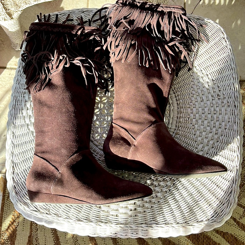 Gianni Bini fringed suede leather boots